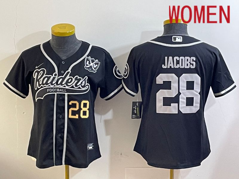 Women Oakland Raiders #28 Jacobs Black Joint Name 2024 Nike Limited NFL Jersey style 3